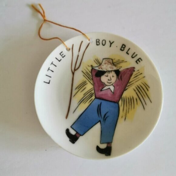 Vintage "Little Boy Blue" Porcelain Ornament, Hand Painted Small Plate Decor - Picture 5 of 7
